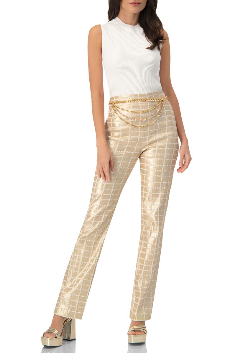 IVONNE High-Waisted Metallic Check Pants, Alternate, color, Gold