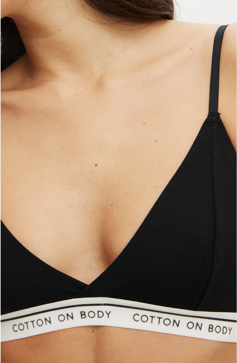 COTTON ON BODY Women's Branded Cotton Cross Over Bralette, Alternate, color, Black