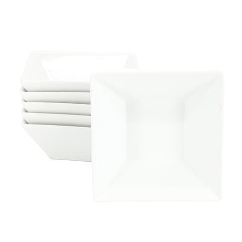 Simply White 6 Piece 26oz Fine Ceramic Square Soup Bowl Set