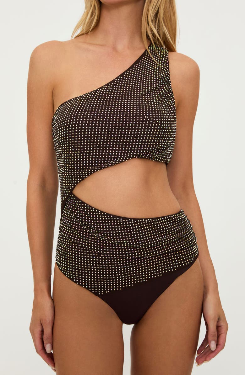 Beach Riot Anja Stud Cutout One-Piece Swimsuit, Alternate, color, Java Jewel