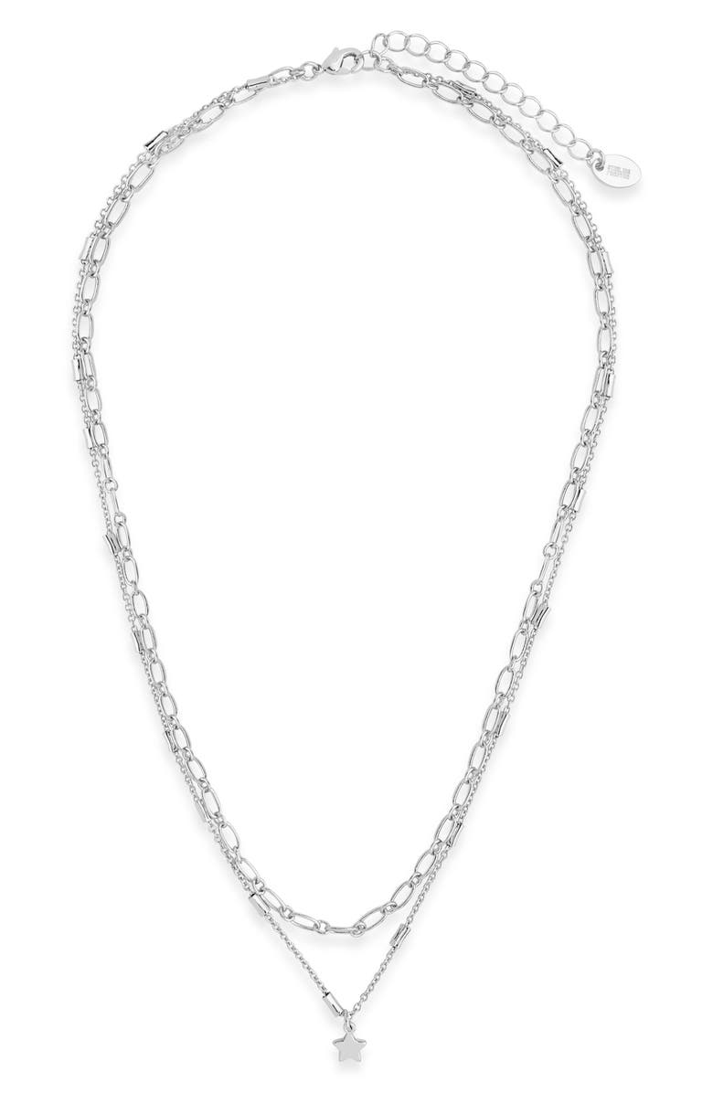 Sterling Forever Linked Star Charm Layered Choker Necklace, Alternate, color, Silver