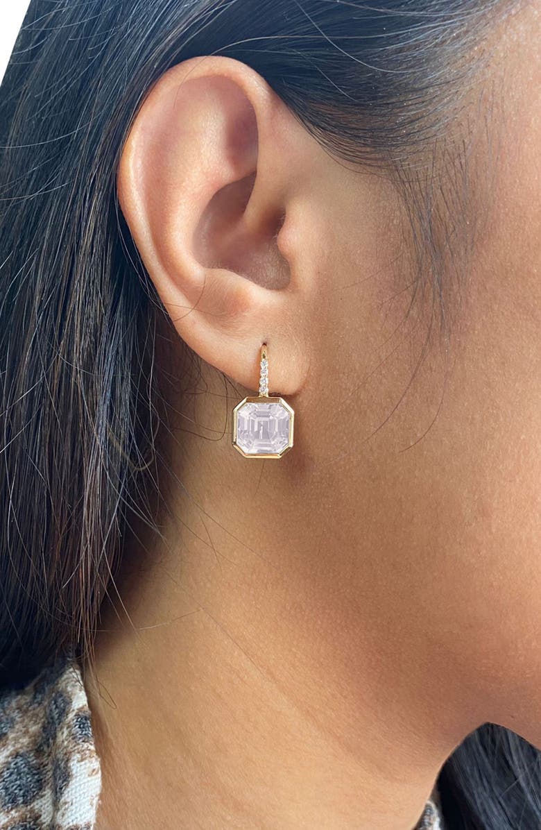 GOSHWARA Gossip Asscher-Cut Semiprecious Stone & Diamond Drop Earrings, Alternate, color, White