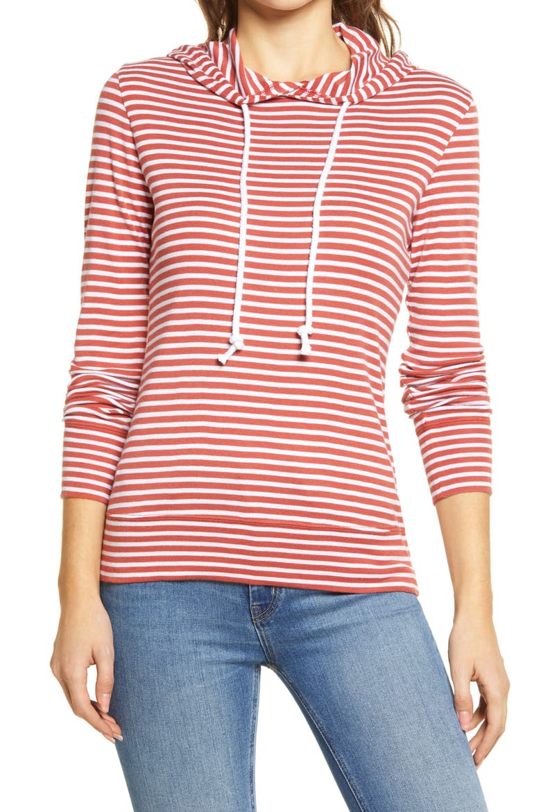 Knit Hoodie, Main, color, RUST- WHITE STRIPE