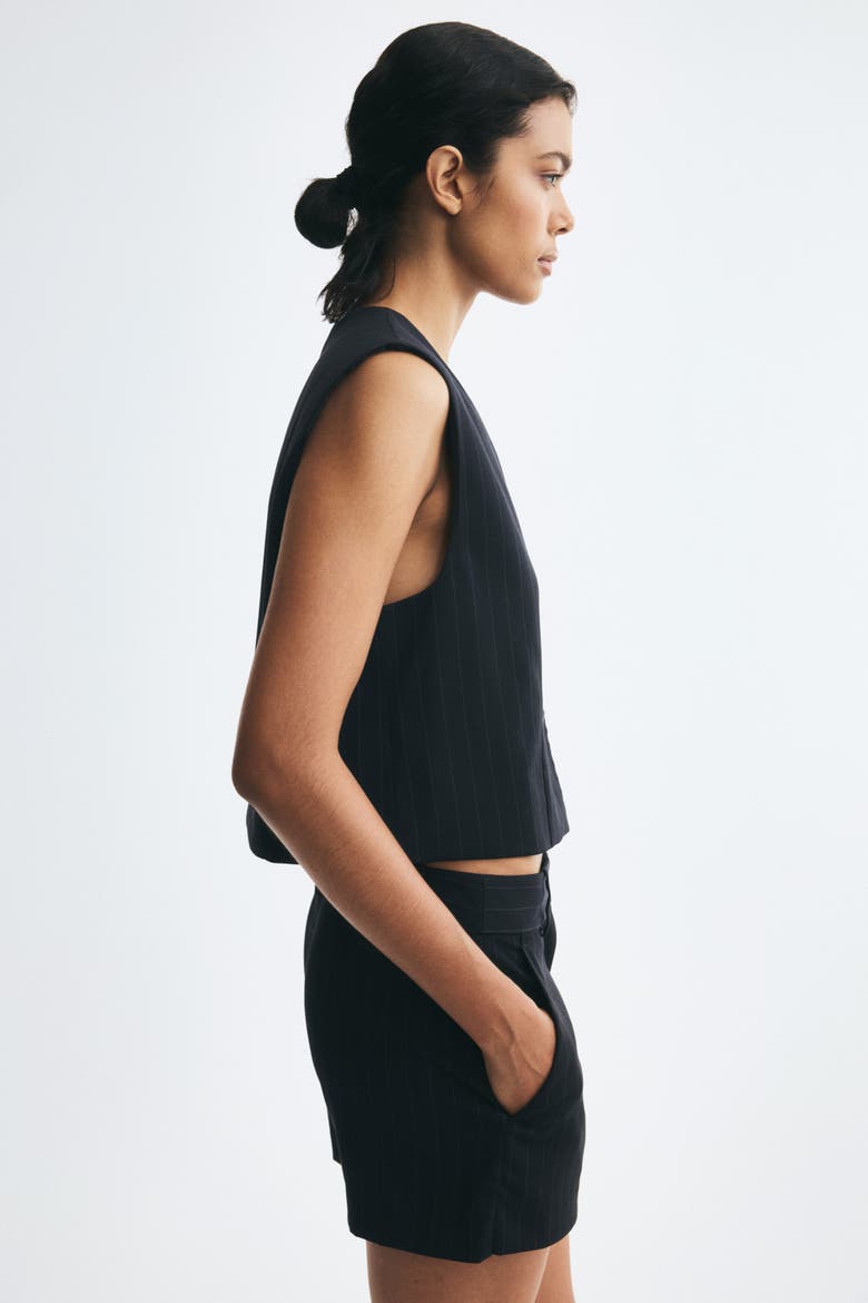 Cropped Twill Vest, Alternate, color, Navy blue/pinstriped