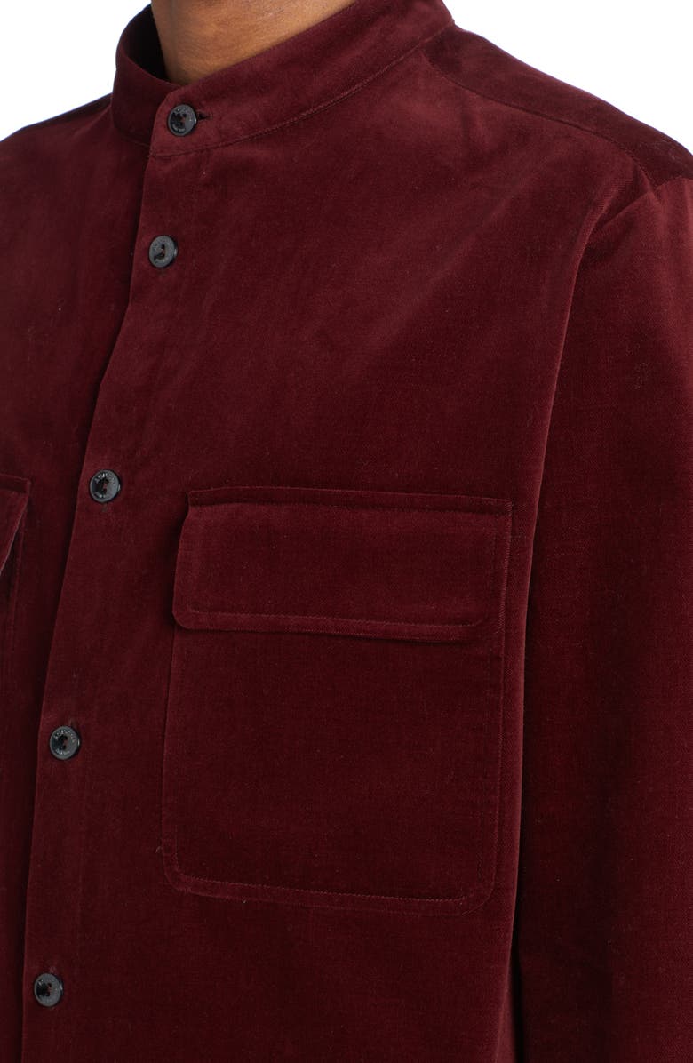 Agnona Band Collar Cotton Velvet Button-Up Shirt, Alternate, color, 