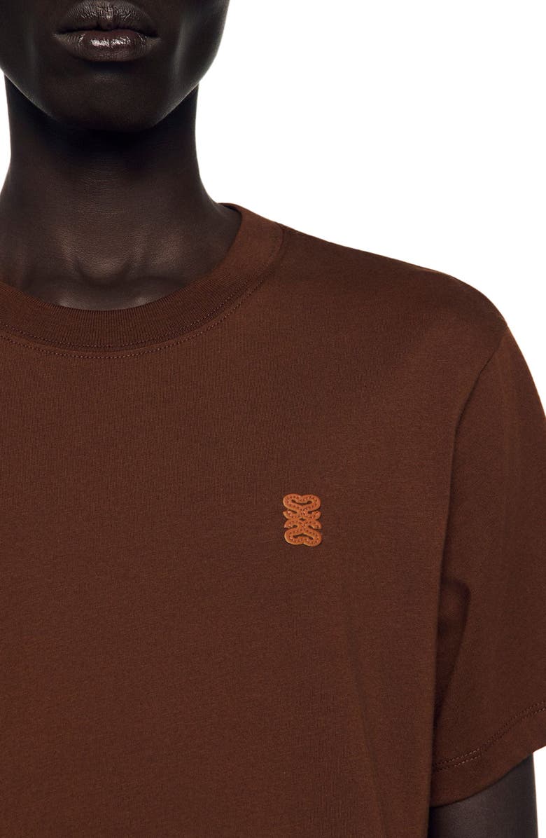SANDRO Leather logo T-shirt, Alternate, color, Ginger Bread