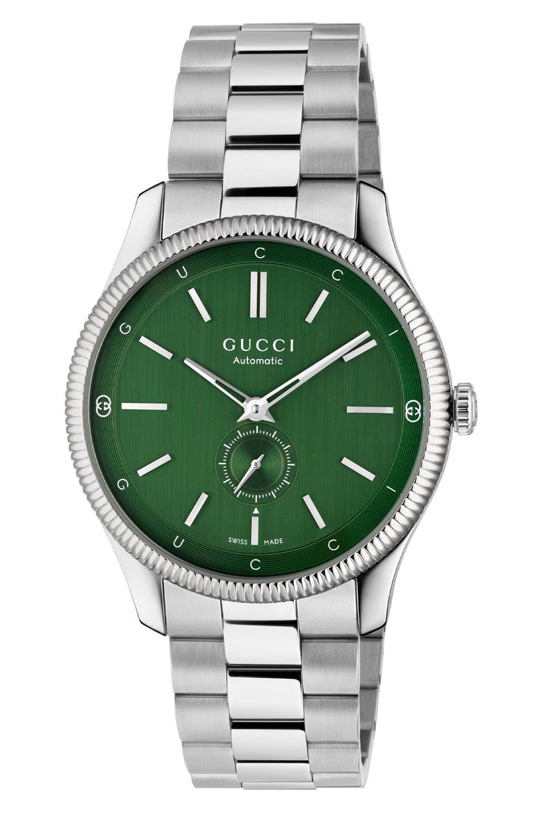G-Timeless Automatic Bracelet Watch, 40mm, Main, color, GREEN/ SILVER
