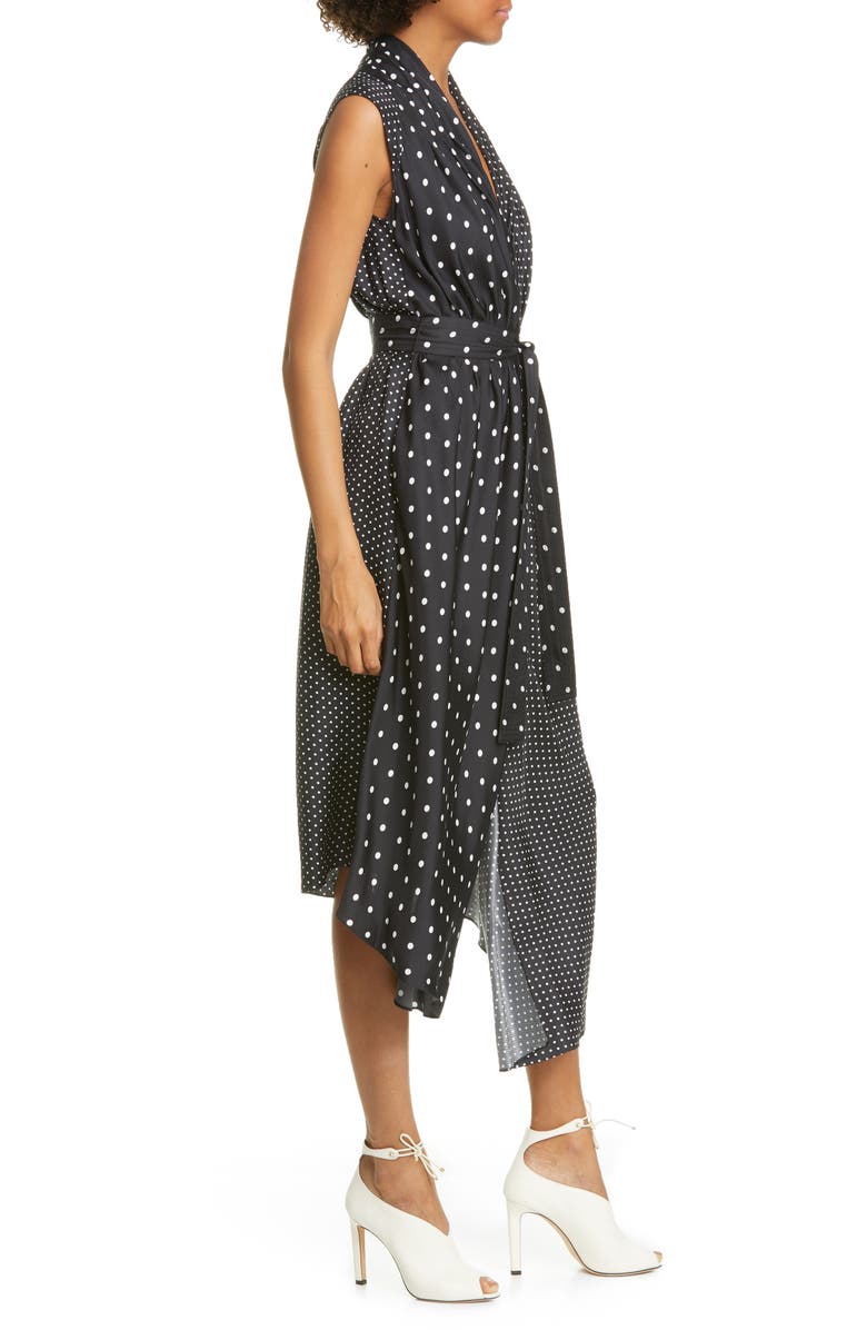 Adam Lippes Asymmetrical Polka Dot Silk Midi Dress, Alternate, color,