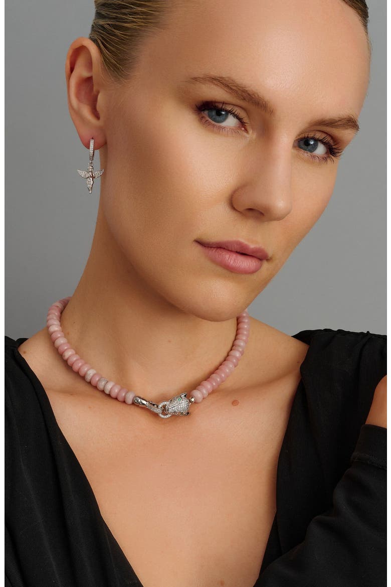Panther Head Silver Quartz Choker, Alternate, color, Pink Opal