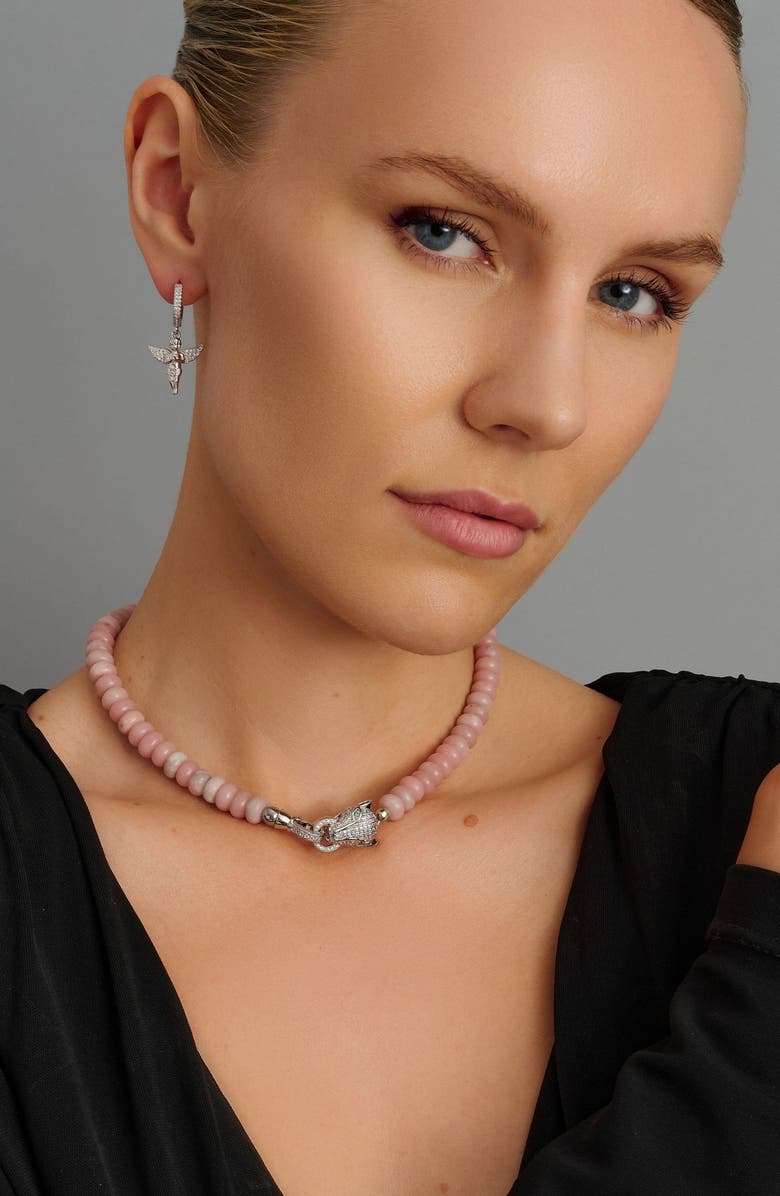 Nialaya Panther Head Silver Quartz Choker, Alternate, color, Pink Opal