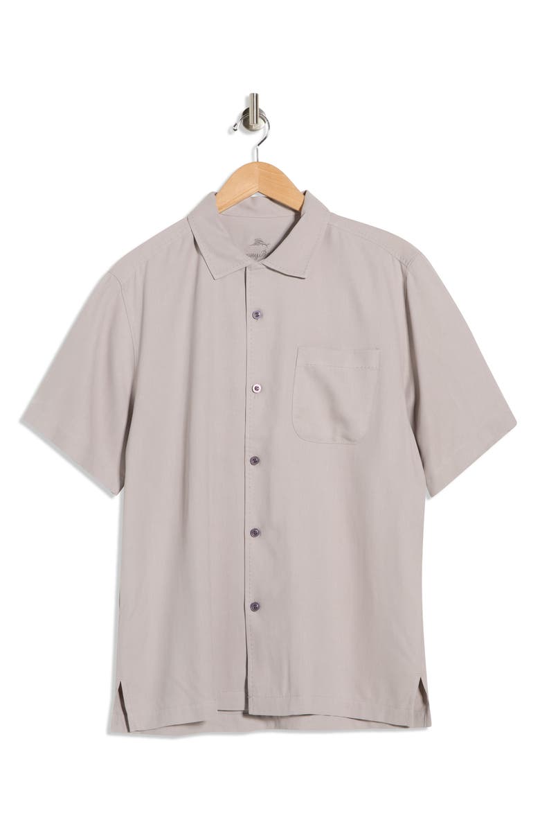 Tommy Bahama Herringbone Short Sleeve Silk Button-Up Camp Shirt, Alternate, color, Asheen