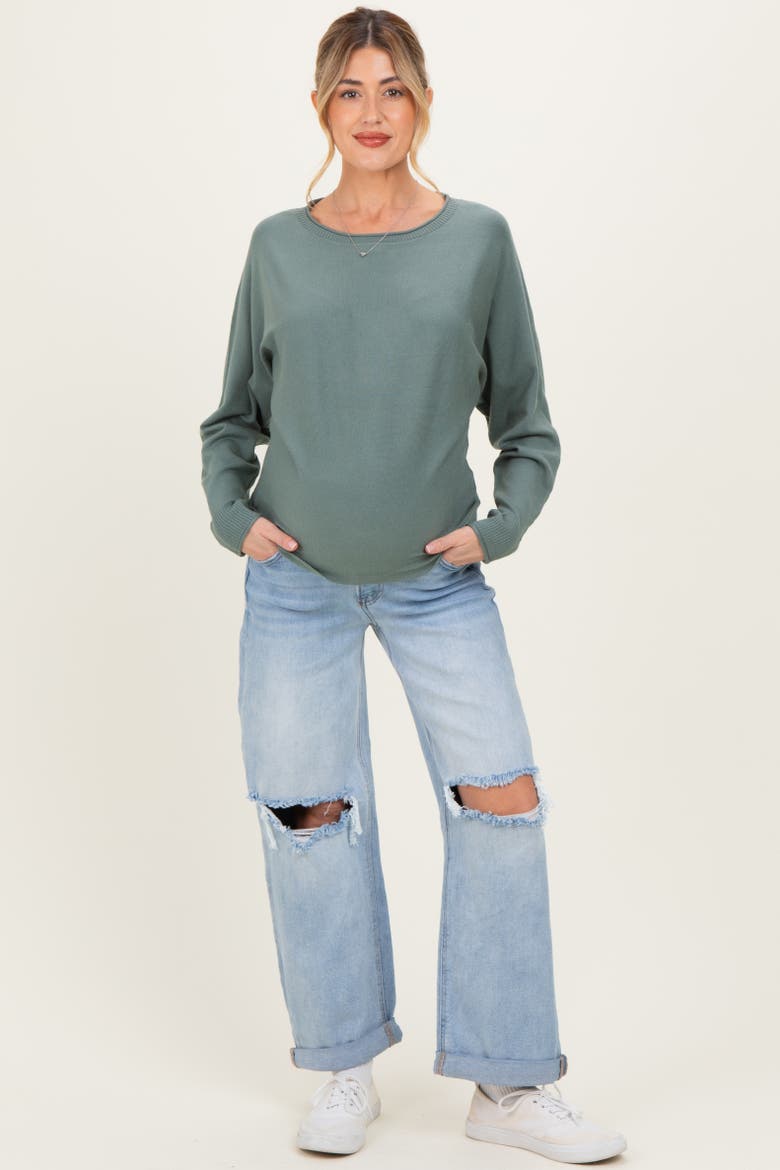 Open Knee Cuffed Boyfriend Fit Maternity Jeans, Alternate, color, Light Blue