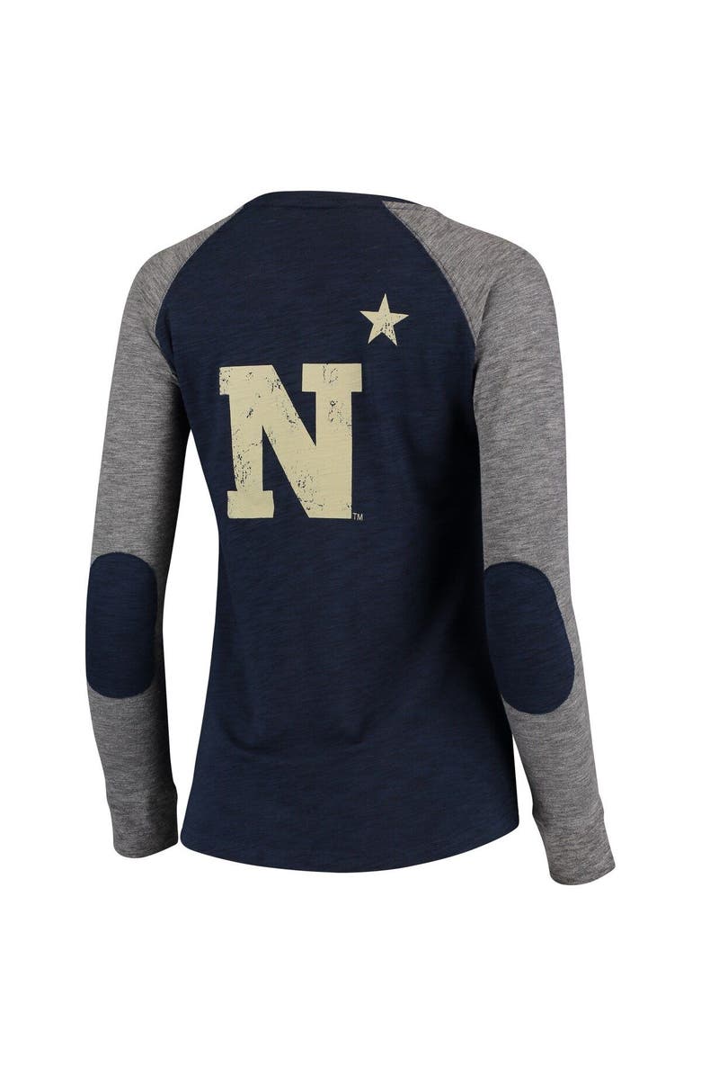 BOXERCRAFT Women's Navy/Gray Navy Midshipmen Preppy Elbow Patch 2-Hit Arch and Logo Long Sleeve T-Shirt, Alternate, color, 