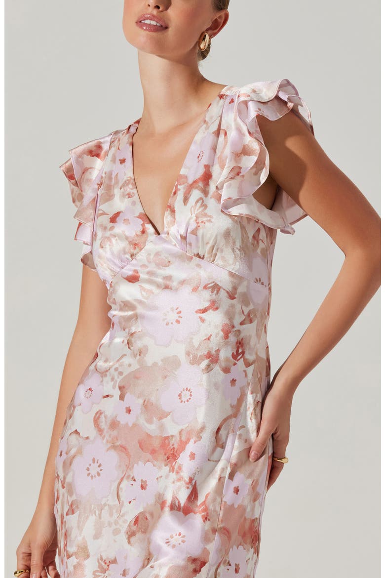 astr flutter sleeve maxi dress ASTR the Label Flutter Sleeve Maxi Dress in Pink & Blue Floral