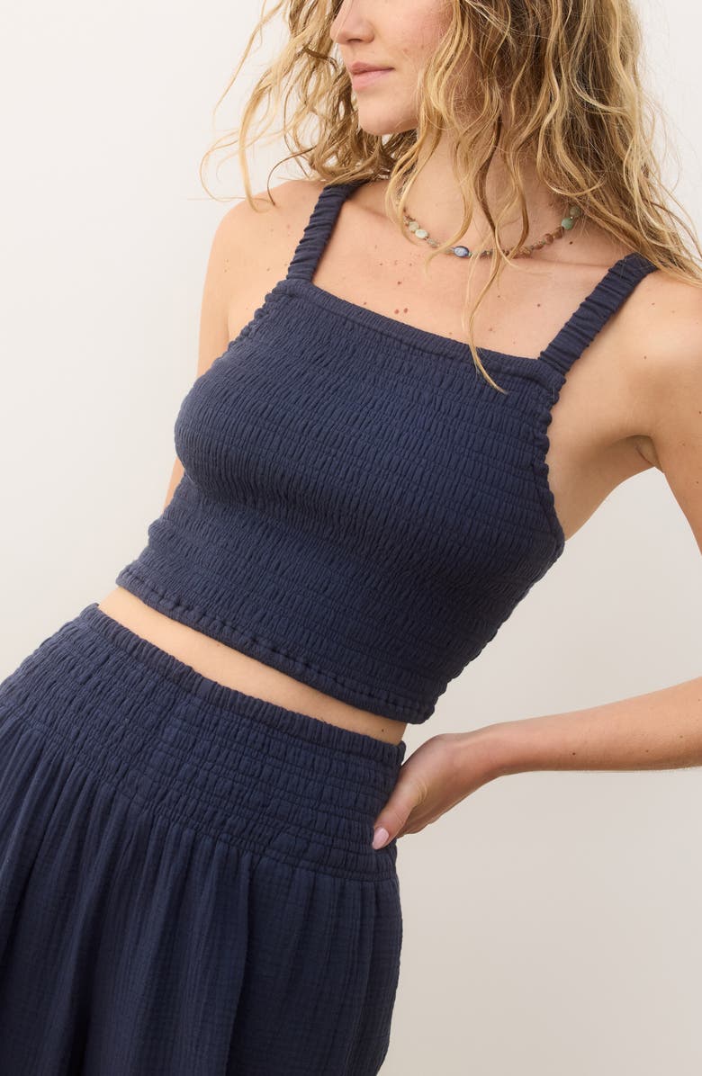 Marine Layer Lila Smocked Cotton Gauze Camisole, Alternate, color, Indigo