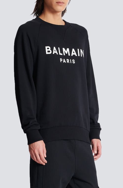 Balmain Logo Printed Cotton Sweatshirt In Eab Black/white