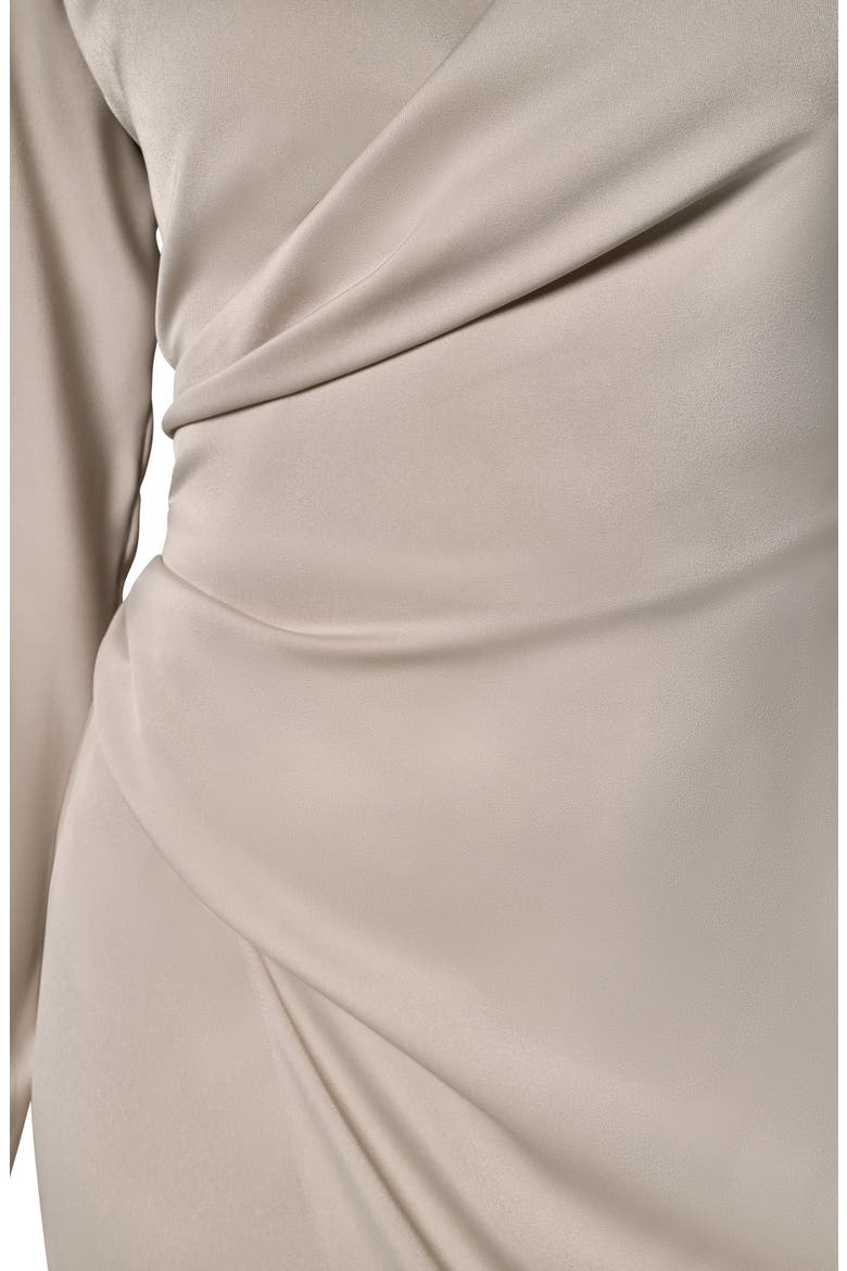 Long Sleeve Faux Wrap Satin Dress, Alternate, color, TUSCAN GRE