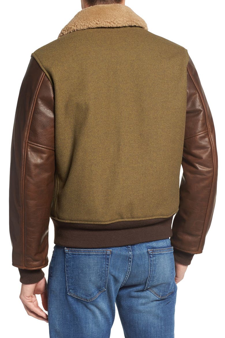 Mixed Media B-15 Flight Jacket with Genuine Shearling Collar, Alternate, color, OLIVE