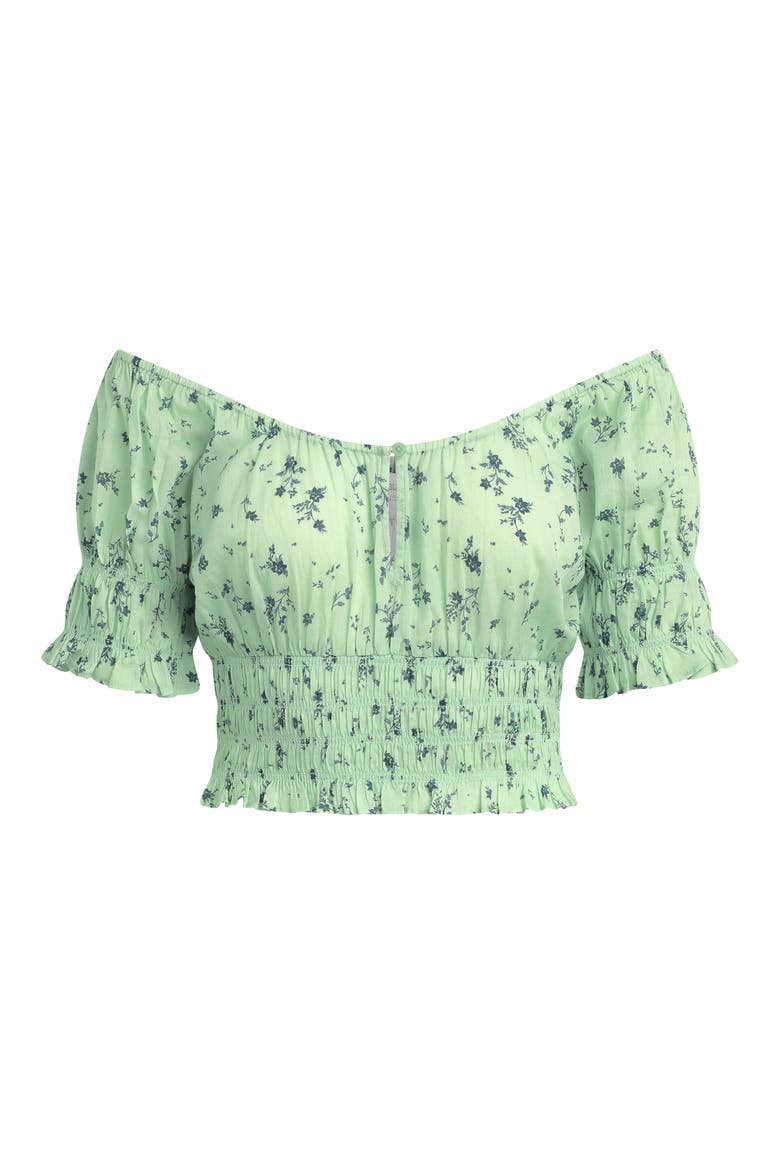 The Swoon Ruffle Trim Smocked Crop Top, Alternate, color, DITSY FLORAL