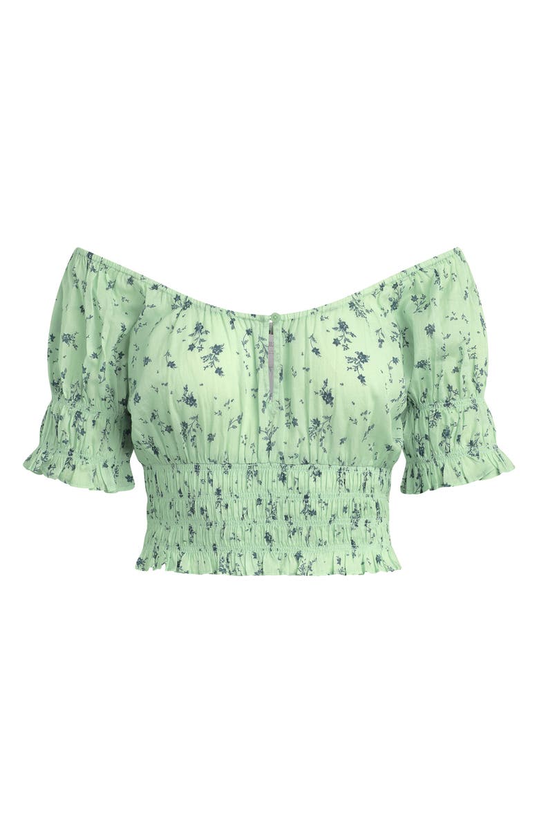 Favorite Daughter The Swoon Ruffle Trim Smocked Crop Top, Alternate, color, Ditsy Floral