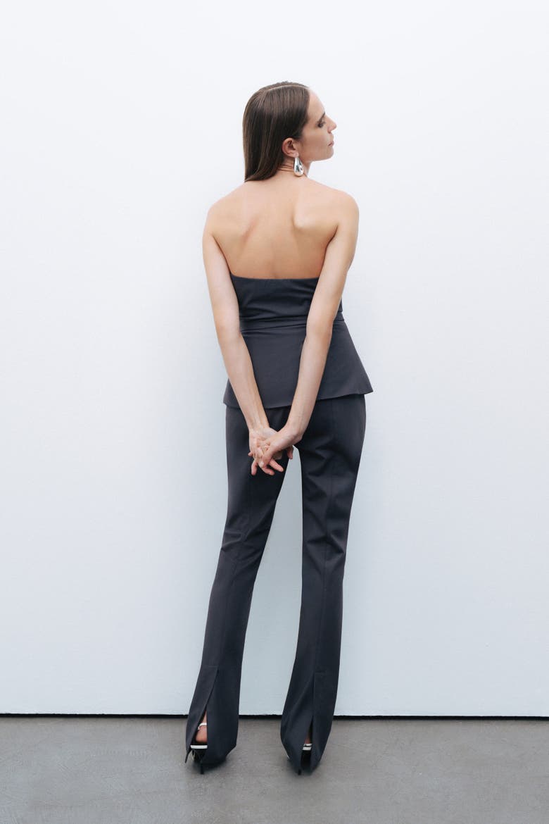 Strapless Structured Blouse with Front Zip Closure, Alternate, color, Anthracite