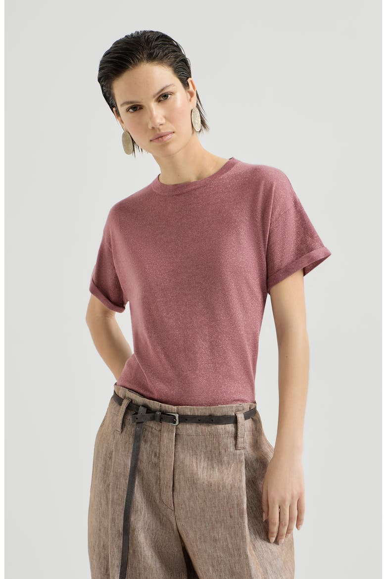 Sparkling cashmere and silk lightweight knit T-shirt, Main, color, Purple