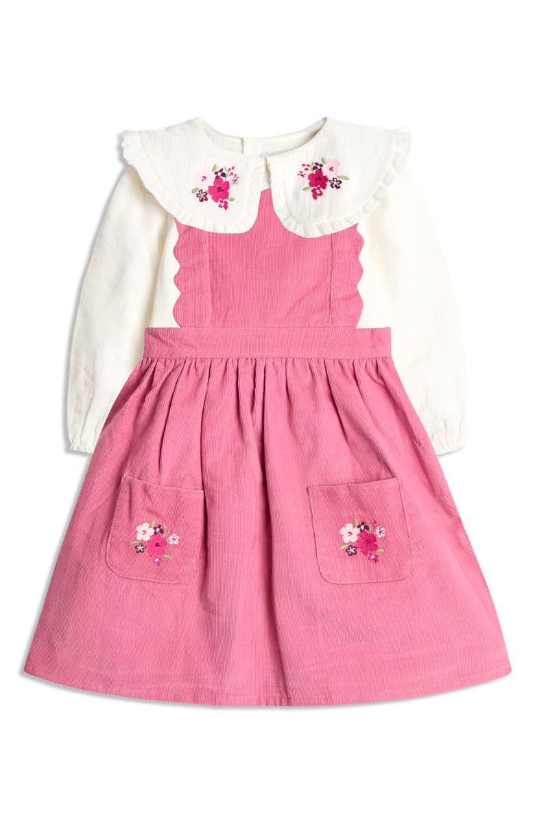 JOJO MAMAN BEBE Embroidered Cotton Shirt & Corduroy Pinafore Dress Set, Main, color, Rose