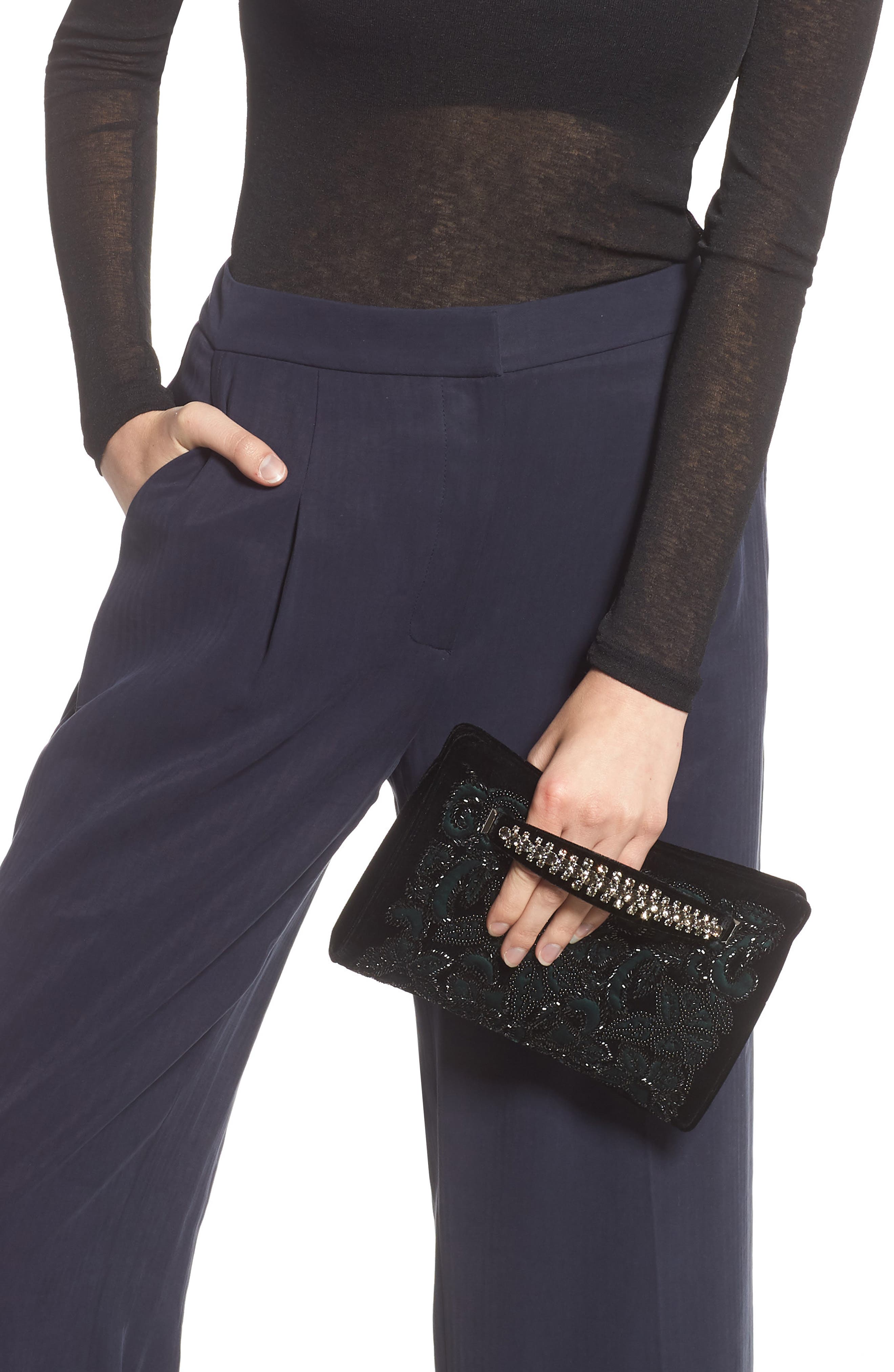 Jimmy Choo Floral Beaded Velvet Clutch, Alternate, color, 