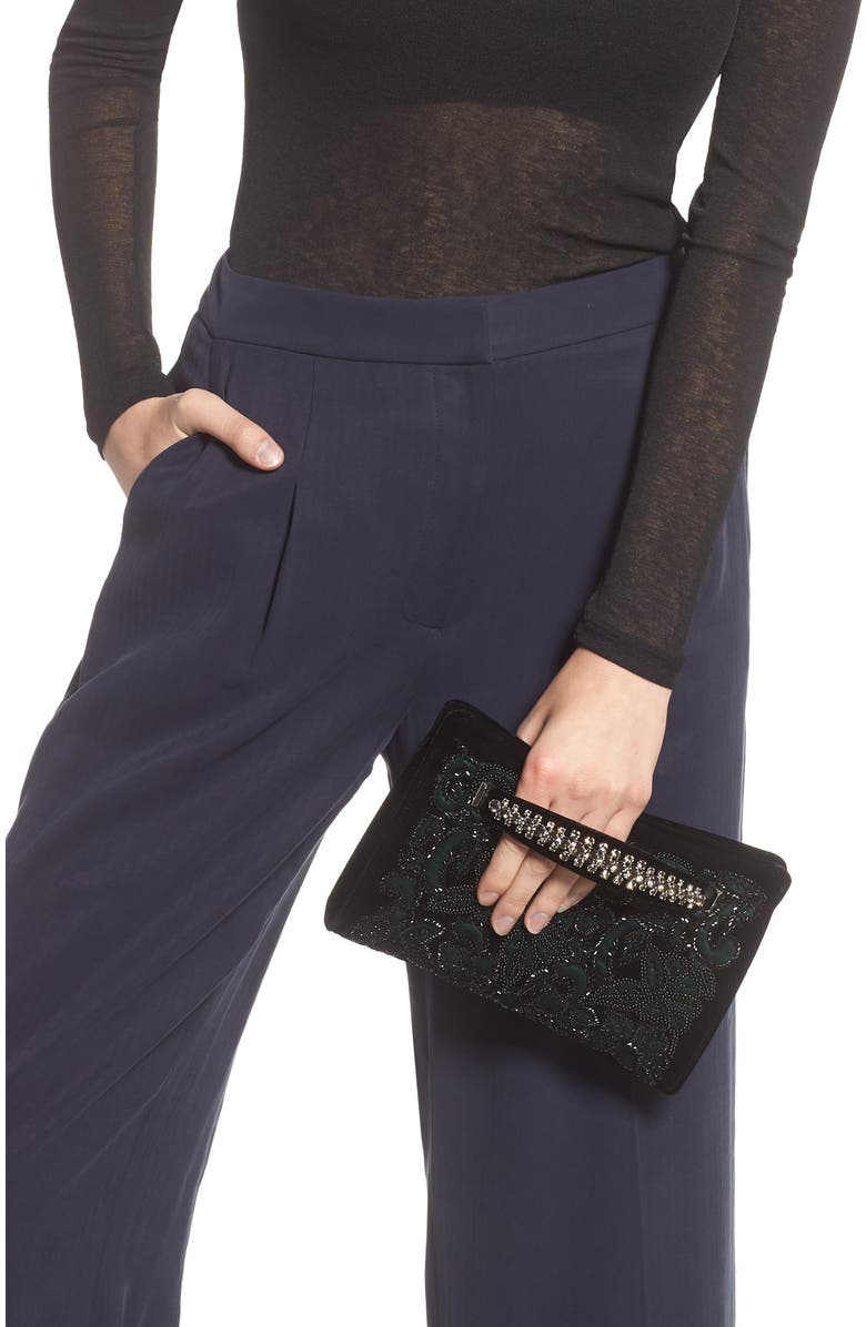 Jimmy Choo Floral Beaded Velvet Clutch, Alternate, color,