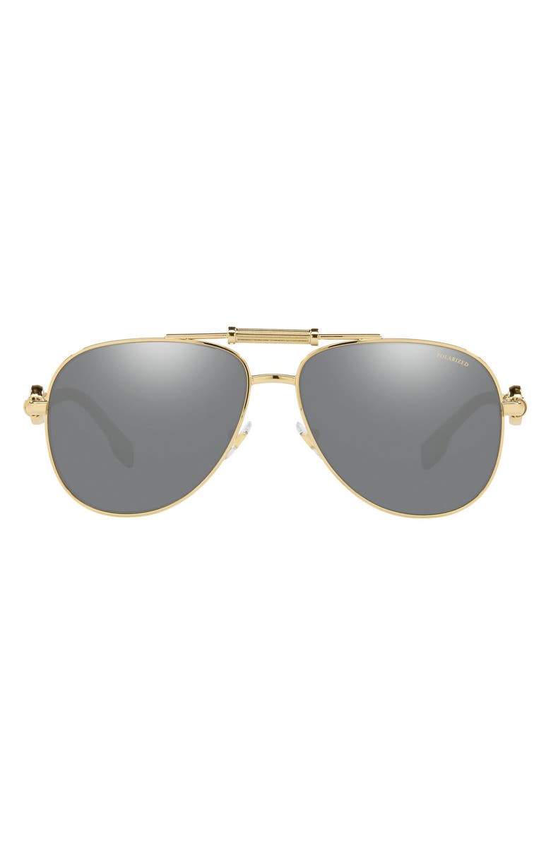 Versace 59mm Polarized Aviator Sunglasses, Main, color,