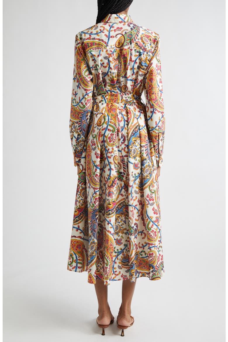 Floral Paisley Belted Cotton Poplin Shirtdress, Alternate, color, PRINT ON WHITE BASE