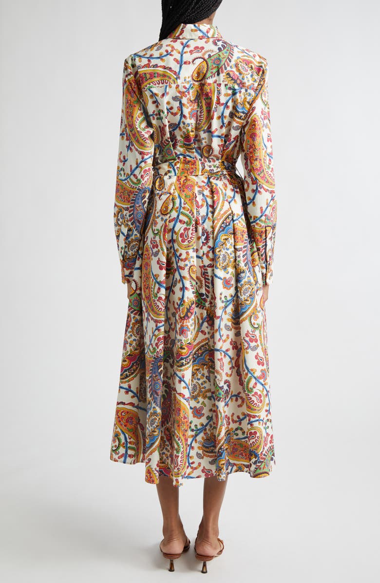 Etro Floral Paisley Belted Cotton Poplin Shirtdress, Alternate, color, Print On White Base