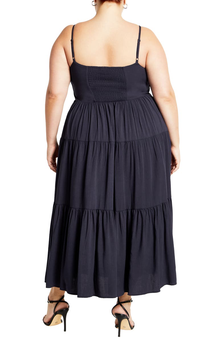 City Chic Mystic Tiered Midi Sundress, Alternate, color, Navy