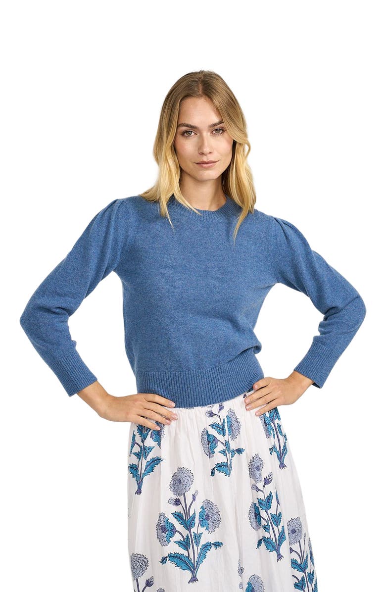 Marea Puff Sleeve Cashmere Crewneck, Main, color, Indigo
