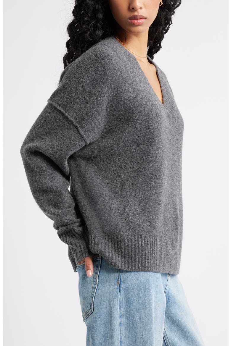 Oversize Cozy V-Neck Sweater, Alternate, color, GREY MEDIUM CHARCOAL HEATHER