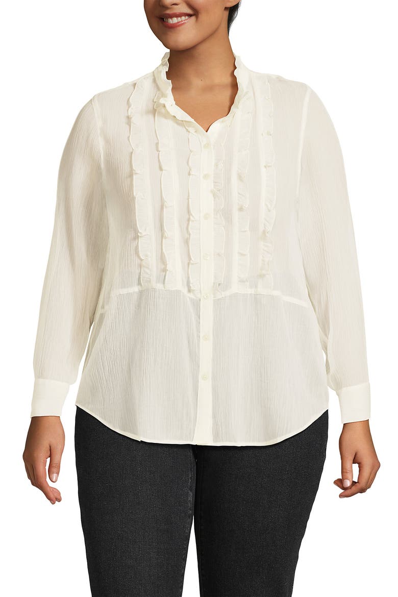 Chiffon Ruffle Front Long Sleeve Top, Main, color, Ivory