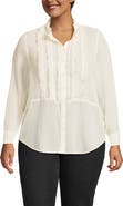 Lands' End Plus Size Chiffon Ruffle Front Long Sleeve Top