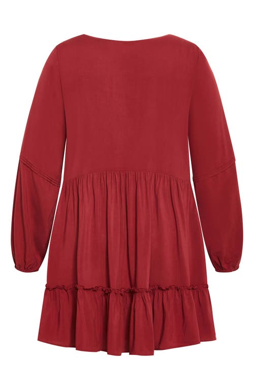 City Chic Mira Long Sleeve Tiered Minidress In Red