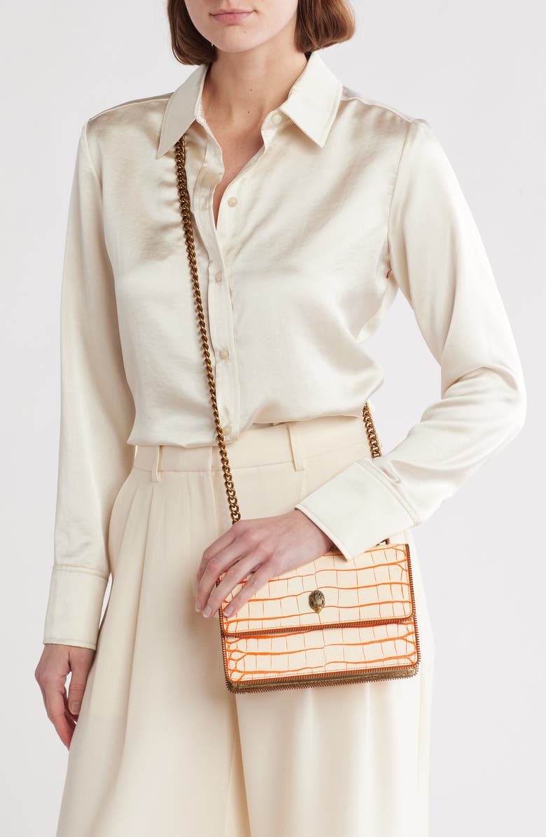 Kurt Geiger London Small Shoreditch Croc Embossed Leather Convertible Crossbody Bag, Alternate, color, Open White