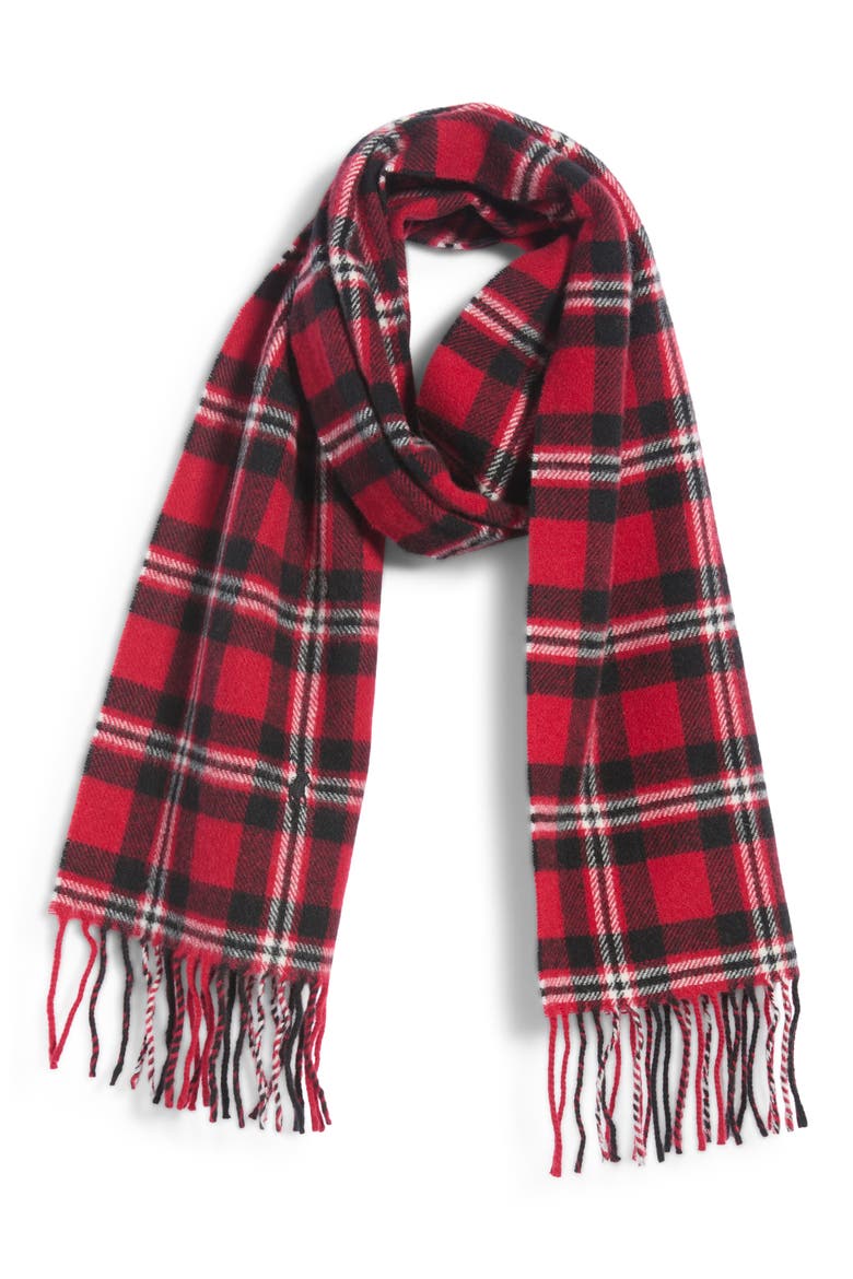 Plaid Recycled Wool Blend Scarf, Main, color, RED/BLACK TARTAN
