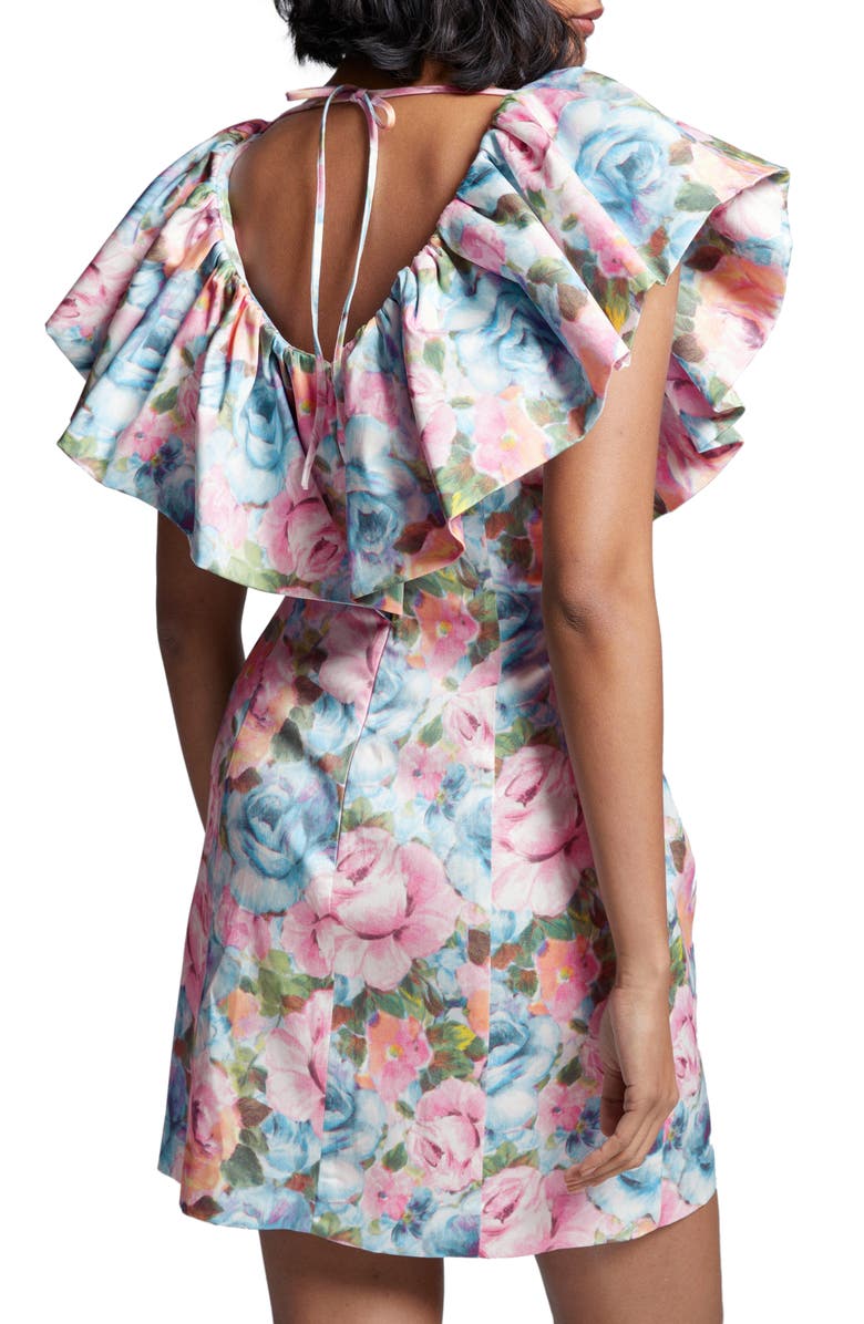 & Other Stories Floral Print Ruffle Minidress, Alternate, color, Turquoise