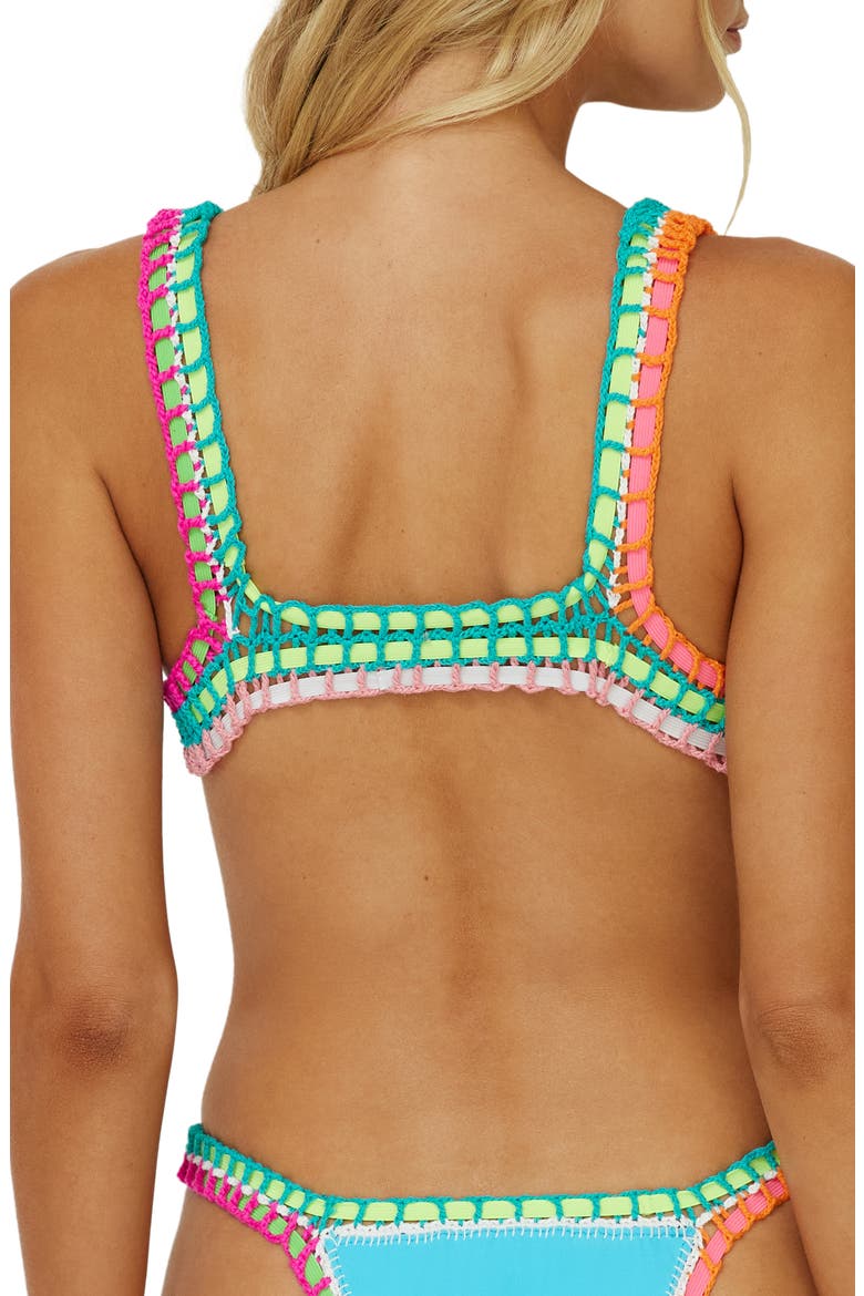 Colorful Whipstitch Trim Triangle Bikini Top, Alternate, color, PACIFIC BLUE