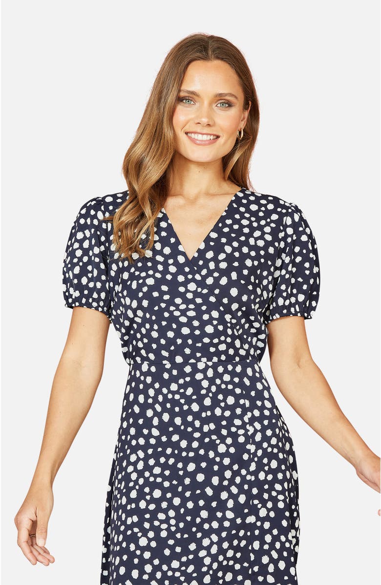 Yumi Spot Midi Tea Dress, Alternate, color, Navy