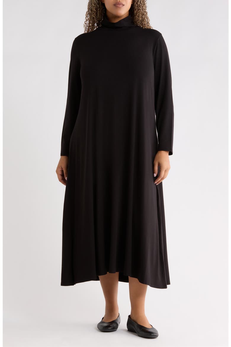 Turtleneck Long Sleeve Maxi Dress, Main, color, BLACK