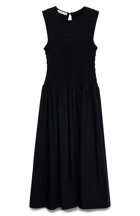 Maya Shirred Sleeveless Flare Midi Dress