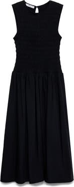 MANGO Maya Shirred Sleeveless Flare Midi Dress