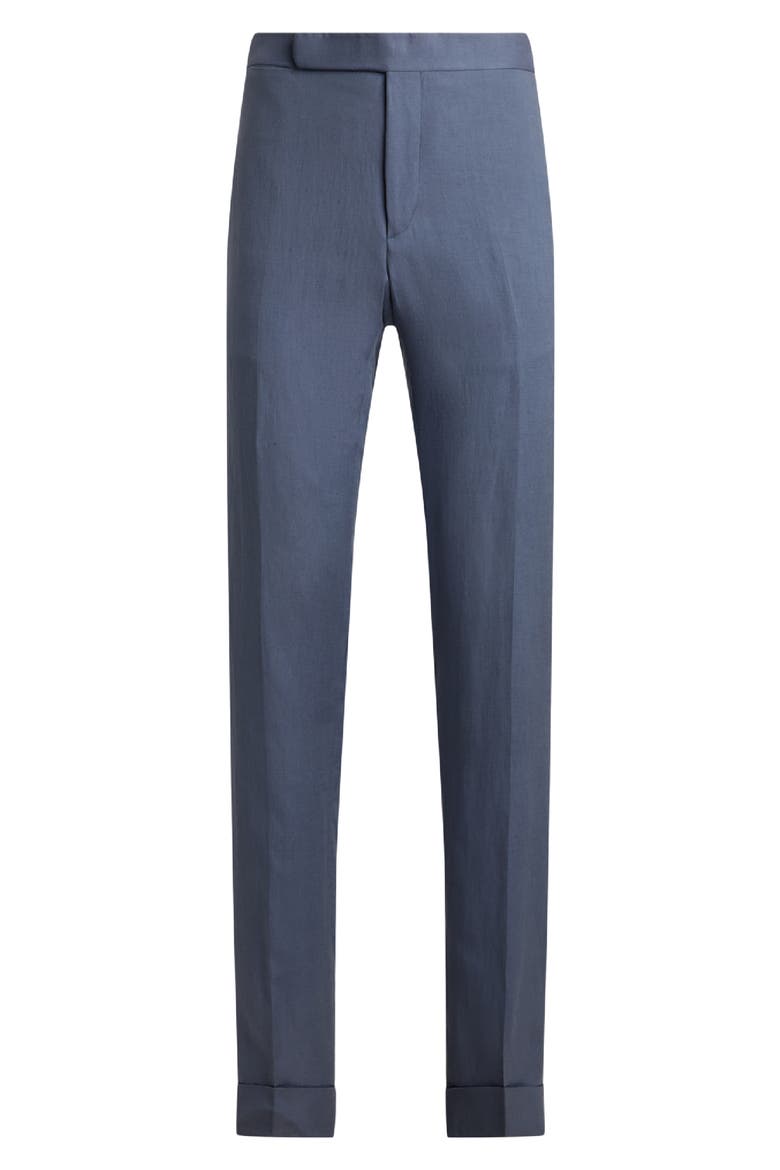 Gregory Flat Front Silk & Linen Trousers, Alternate, color, VINTAGE INDIGO