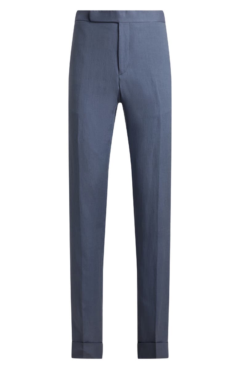 Ralph Lauren Purple Label Gregory Flat Front Silk & Linen Trousers, Alternate, color, Vintage Indigo