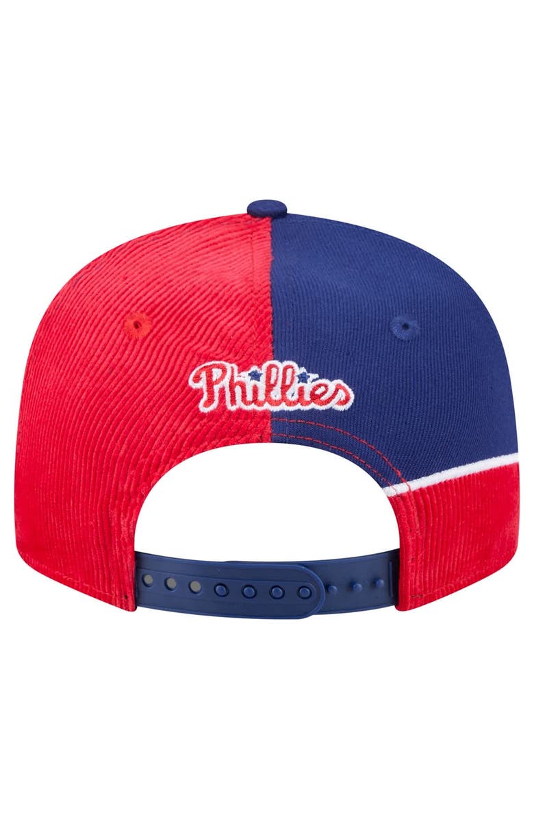 New Era Men's New Era Red/Royal Philadelphia Phillies Retro Split Corduroy Snapback Hat, Alternate, color, Red