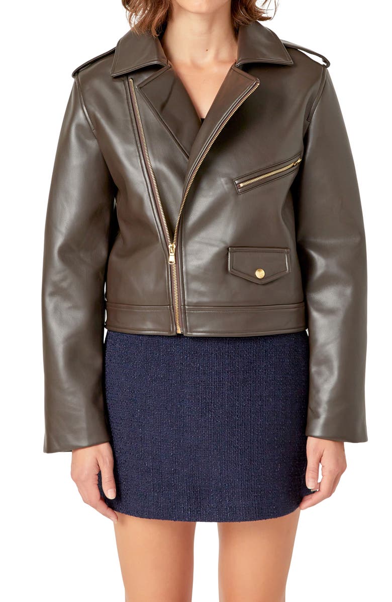 English Factory Faux Leather Biker Jacket, Alternate, color, 